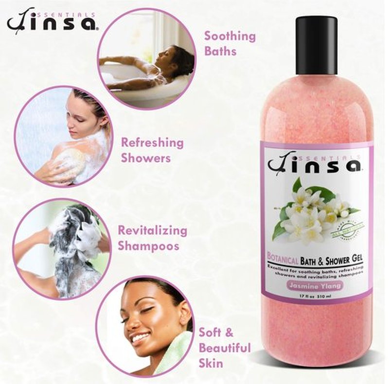 JINSA ESSENTIALS Botanical Bath and Shower Gel with Essential Oils, Skin Nourishing Cleanser for Luxurious Bathing Experience (Jasmine Ylang)