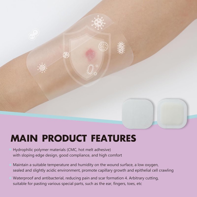 Hydrocolloid Wound Dressing - 4" x 4" Sterile Bandages for Fast Healing | Waterproof, 5 Pack