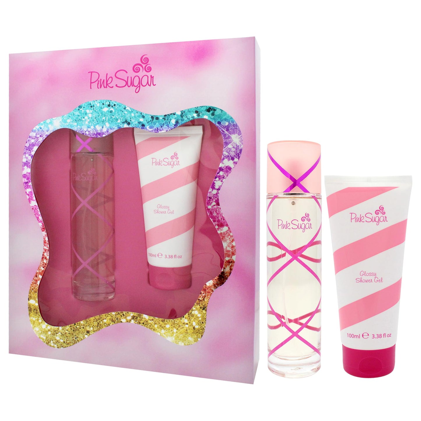 Pink Sugar by Aquolina for Women - 2 Pc Gift Set 3.4oz EDT Spray, 3.4oz Glossy Shower Gel