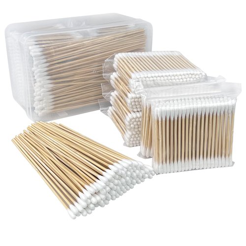700 ct Bamboo Cotton Swabs Set - Include 600 Double-Tipped 3-Inch and 100 Long 6-Inch Swabs - Biodegradable and Organic with Storage Case for Makeup, Pet Care, and Cleaning