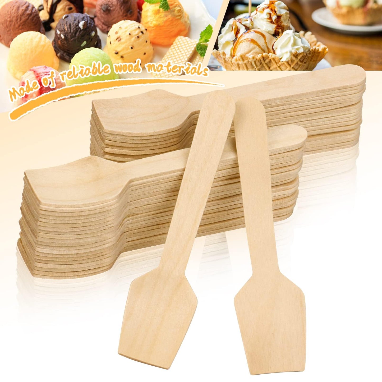 WYOMER 300 Pcs 3.75" Disposable Mini Wooden Tasting Spoons - Bulk Small Wood Spoons for Ice Cream Sampling, Honey, Desserts, Charcuterie Board & Tasting Events