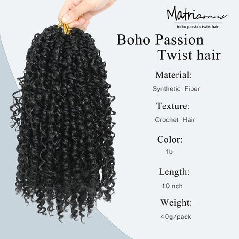 Passion Twist Hair 10inch Boho Passion Twist Crochet Hair For Black Women Pretwisted boho Passion Twist Crochet Hair, Pre Looped Curly Ends Bohemian Crochet Braids For Women（1B,10inch,7 Packs）