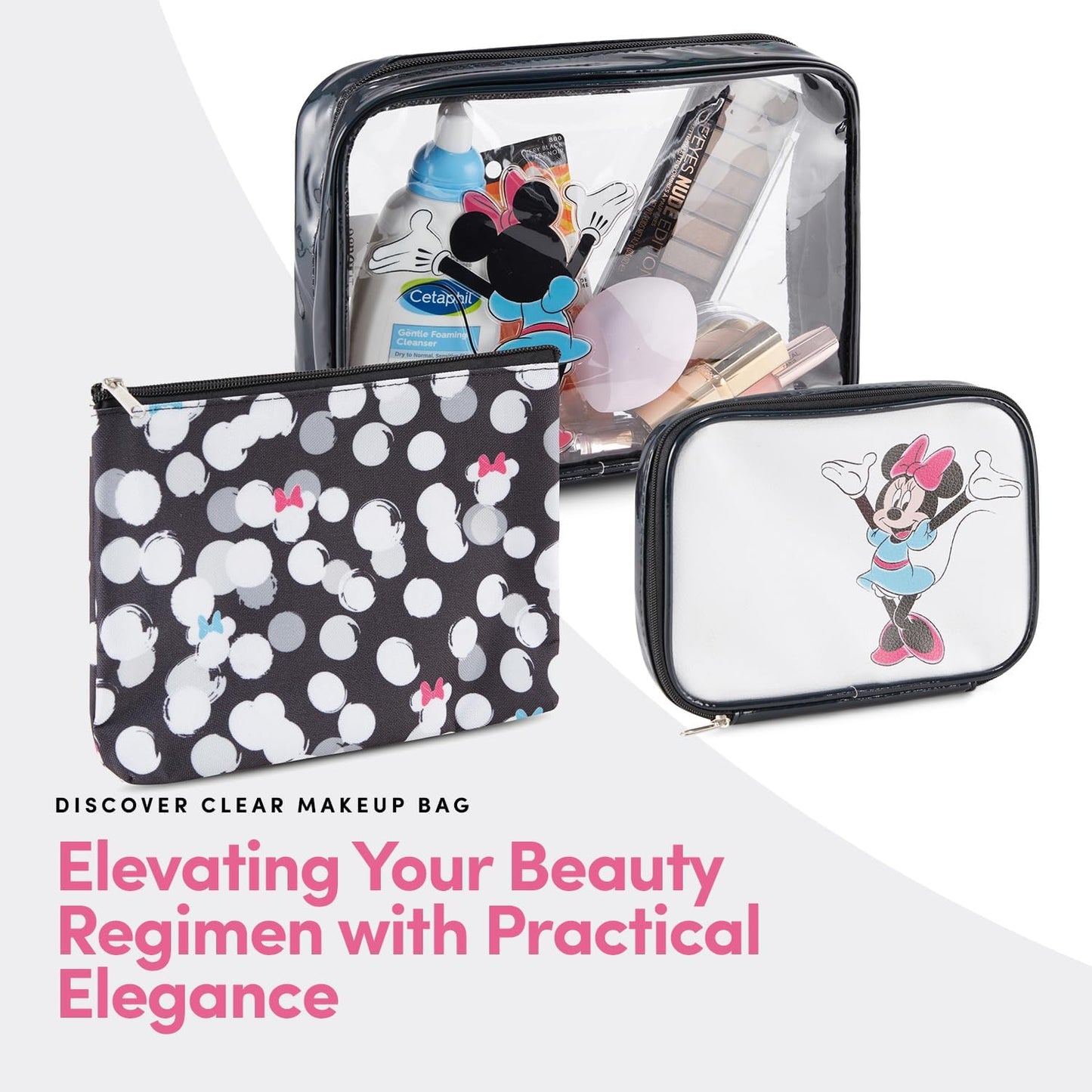 Mickey Mouse Travel Cosmetic Case Set - 3-Piece Makeup Organizer for Kids & Adults