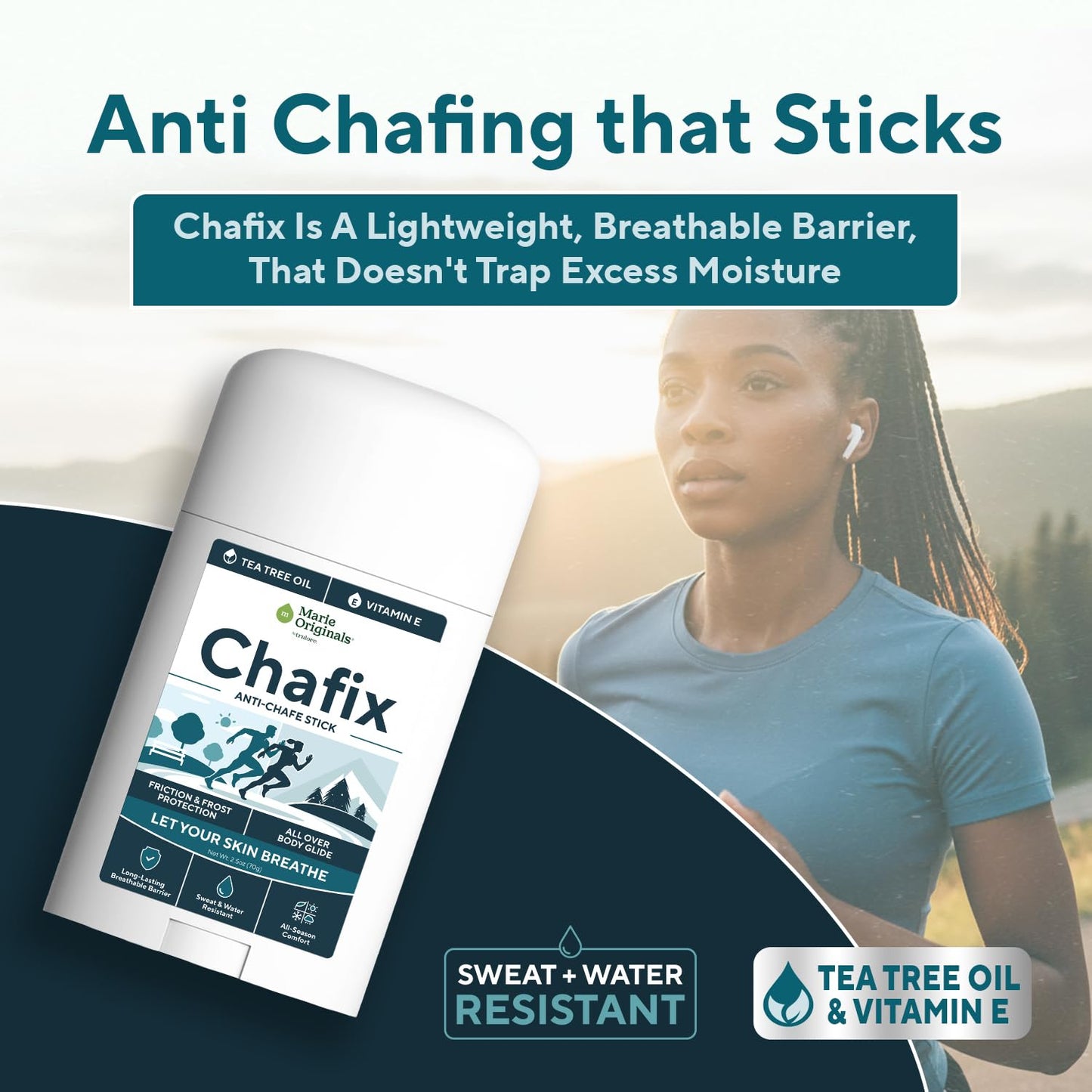Marie Originals Chafix Anti Chafing Stick – 2 Pack | Plant-Based Anti Chafe Stick with Shea Butter, Arrowroot & Tea Tree | Sweat & Water Resistant, No White Residue, Non Greasy Thigh Rub Protection
