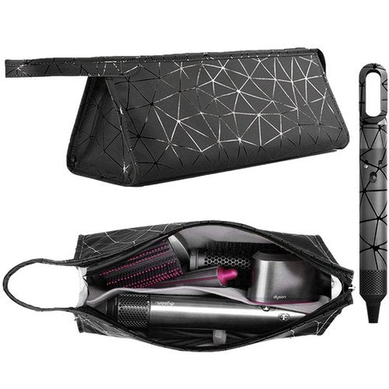 BAGCRAZY Leather Travel Case Travel Case Compatible with Dyson Airwrap Styler, Portable Waterproof Dyson Airwrap Travel Case, Airwrap Organizer Bag for Shark FlexStyle Attachments Storage, Dark Black
