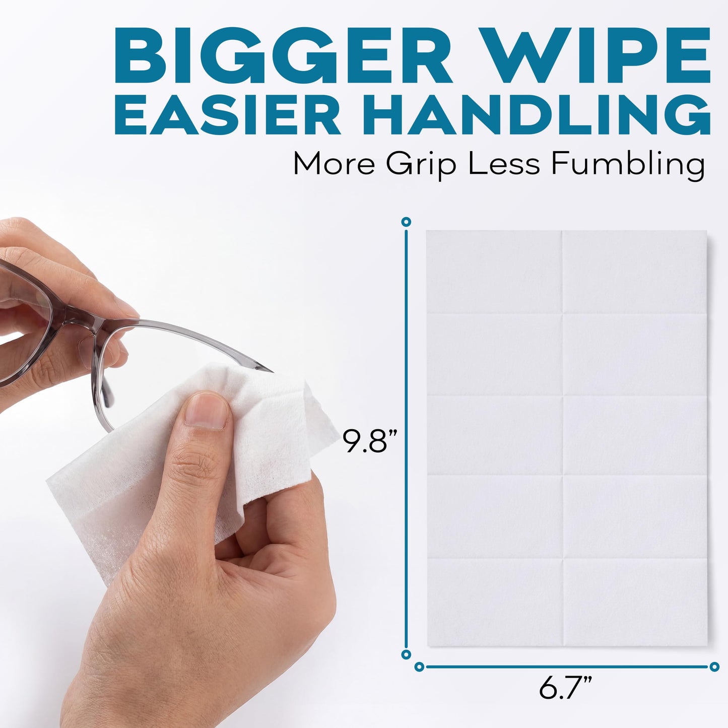 XXL Lens Wipes, 50 Count - 9.8"x6.7" Eye Glasses Cleaner Wipes for Lenses, Watches, Display Screens, and More - Cleans and Shines - Quick Drying, No Smear with Isopropyl Alcohol