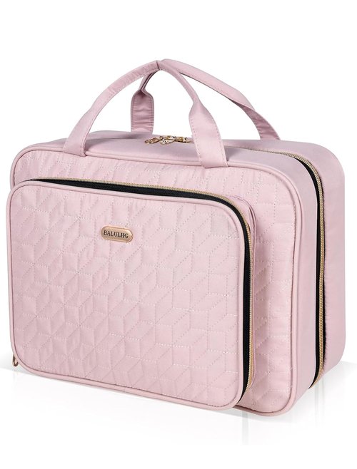 BALULHG Pink Toiletry Bag Travel with Hanging Hook, Water-resistant Cosmetic Makeup Bag Organizer for Shampoo, Full Sized Container, Toiletries