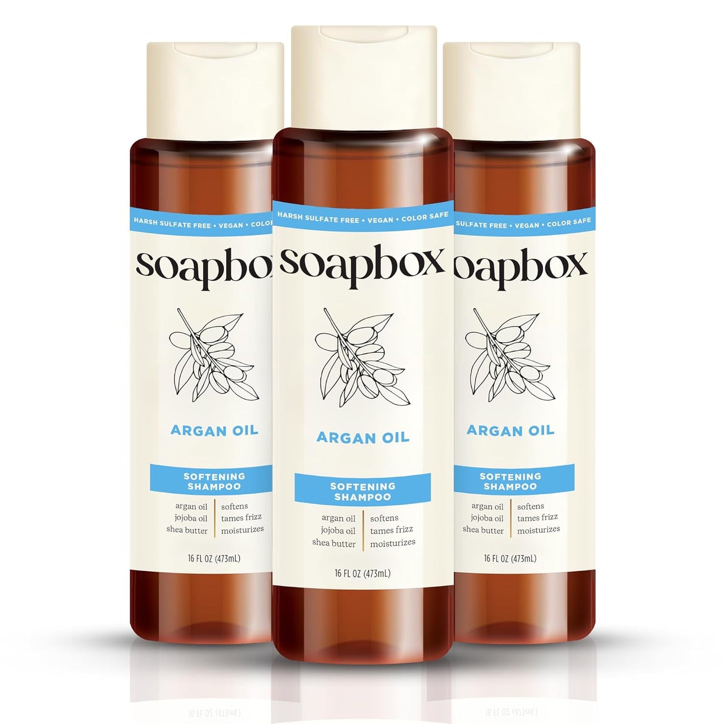 Soapbox Shampoo, Vegan & Cruelty Free Hydrating Shampoo with Argan Oil with Shea Butter, Color Safe, Paraben and Harsh Sulfate Free All Natural Hair Cleanser, 16oz (Pack of 3)