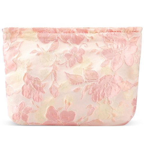 ZLFSRQ Flower Makeup Bag Travel Cute Floral Cosmetic Bags for Women Large Makeup Pouch Zipper Cosmetic Pouch for Purse Aesthetic Embossed Pink Makeup Organizer Bag Portable Toiletry Bag