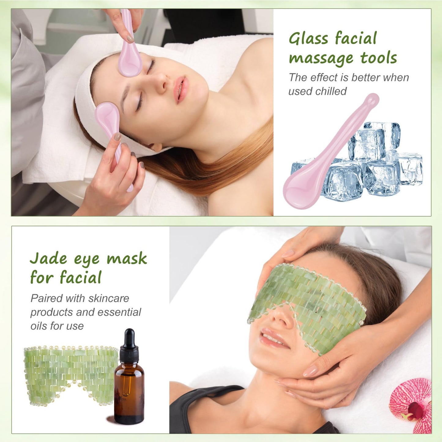 LazyGa 4 Pcs Jade Eye Mask & Skin-Safe Glass Facial Massage Tool, Jade Cooling Mask & Gua Sha Therapy Roller for Skincare Relieve Puffiness, Anti-Aging, Stress Relief
