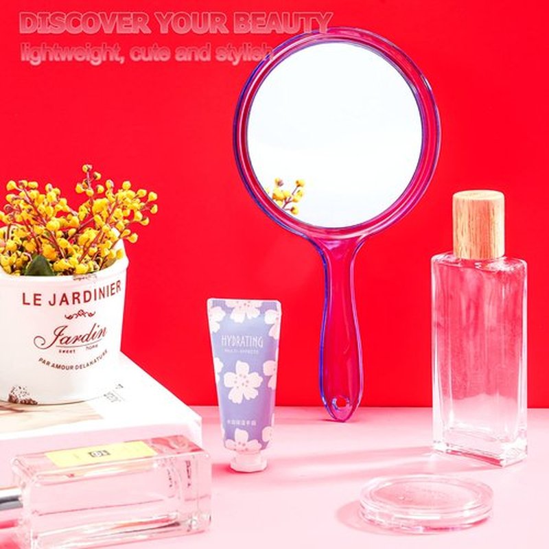 Jetec Hand Mirror Double Sided Handheld Mirror 1X/ 2X Magnifying Mirror with Handle Mirror Rounded Shape Makeup Mirror (Blue)