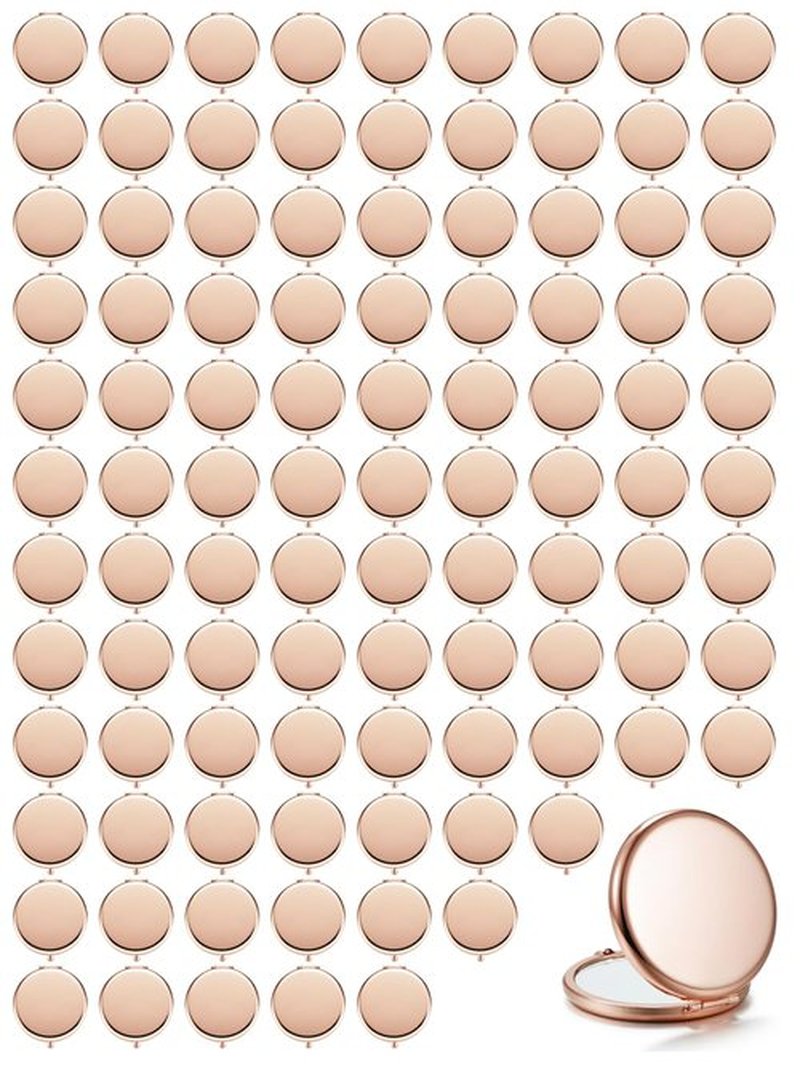 Getinbulk Compact Mirror for Purse, Set of 100 Double-Sided 1X/2X Magnifying Metal Pocket Makeup Mirrors(Round, Rose Gold)