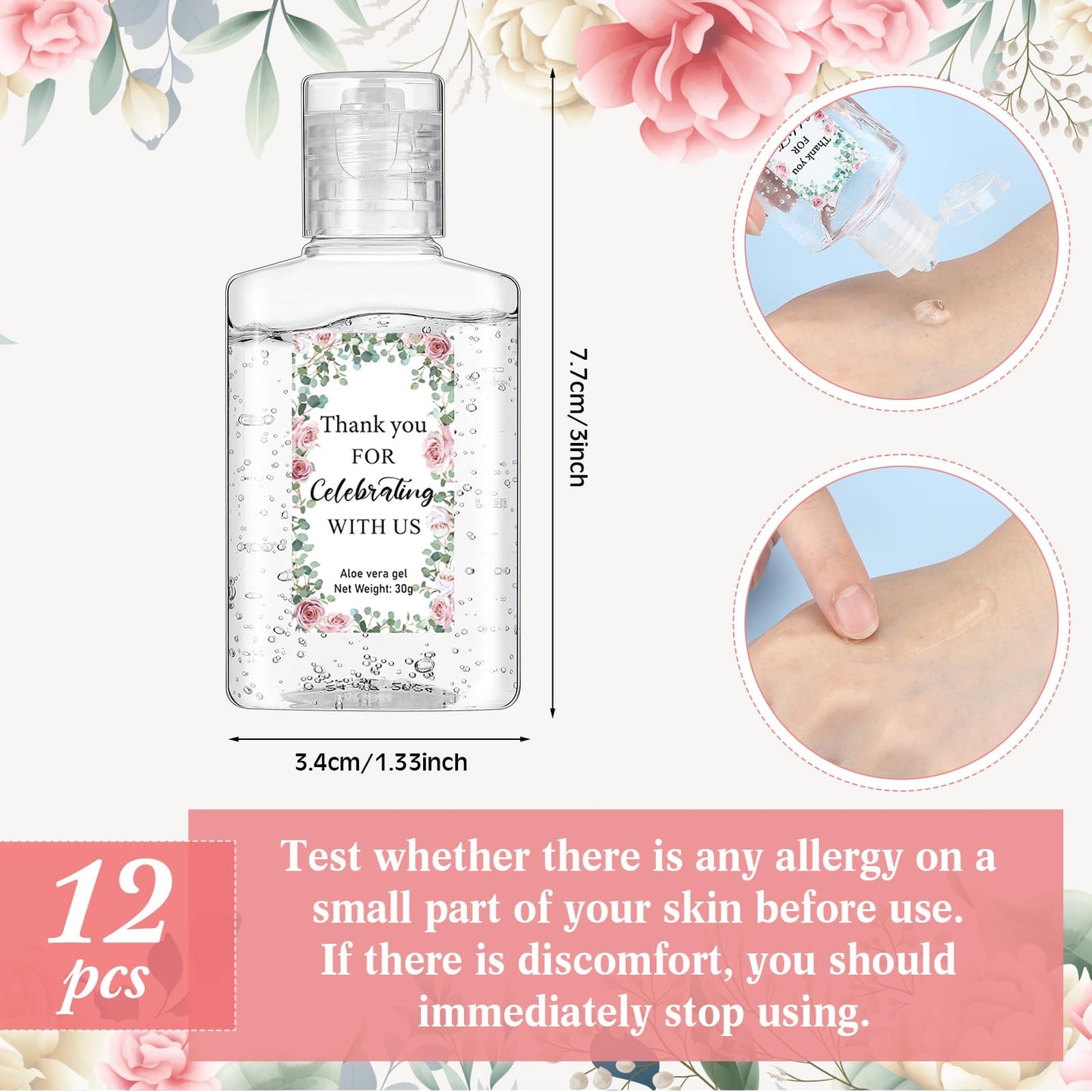 Dansib 12 Pcs Mini Aloe Vera Gel Bulk for Christmas Wedding Party 1oz Soothing Moisture Aloe Gel Bulk Travel Size for Thank You Gifts Christmas Favors Wedding Party(Floral)