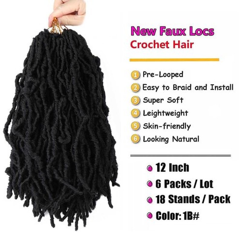 Layashow Short Soft Locs Crochet Hair Pre Looped 6 Packs 12 Inch Faux Locs Crochet Braids Goddess Curl Wavy Locs Crochet Hair for Women (12 Inch(Pack of 6),1B)