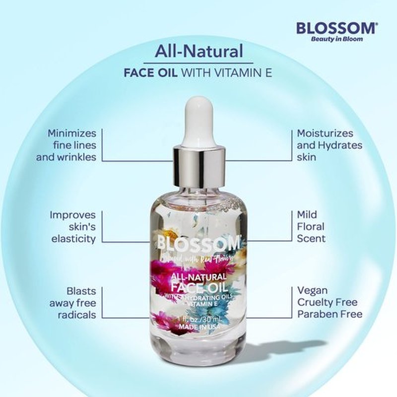 Blossom Unscented All Natural, Vegan, Cruelty Free Face Oil with Vitamin E, Infused with Real Flowers, Made in USA, 1 fl. oz., Winter Wonderland
