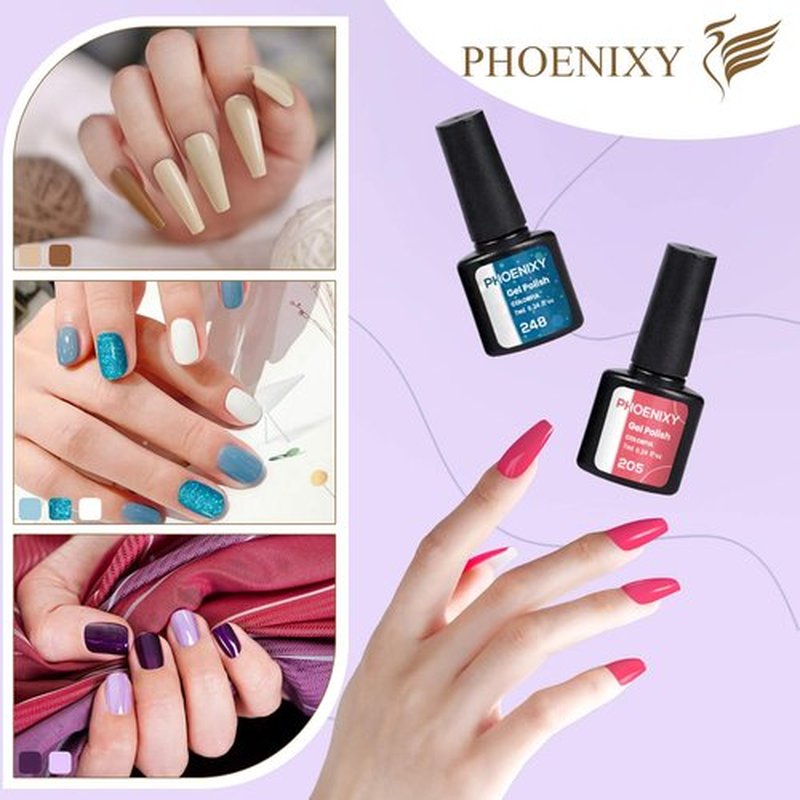 PHOENIXY Gel Nail Polish Kit with U V Light 48W, 44 Pcs 72 Effect Gel Nail Polish Set Base Glitter Top Coat Gel Nail Kit Manicure Tools Gifts for Women