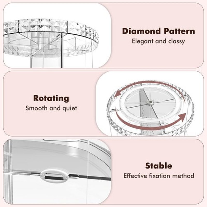 Rosoenvi Rotating Makeup Organizer, 360° Spinning Skincare Organizers, Adjustable Layer Cosmetic Storage Lazy Susan Makeup Organizers for Dresser Bathroom, Large, Clear