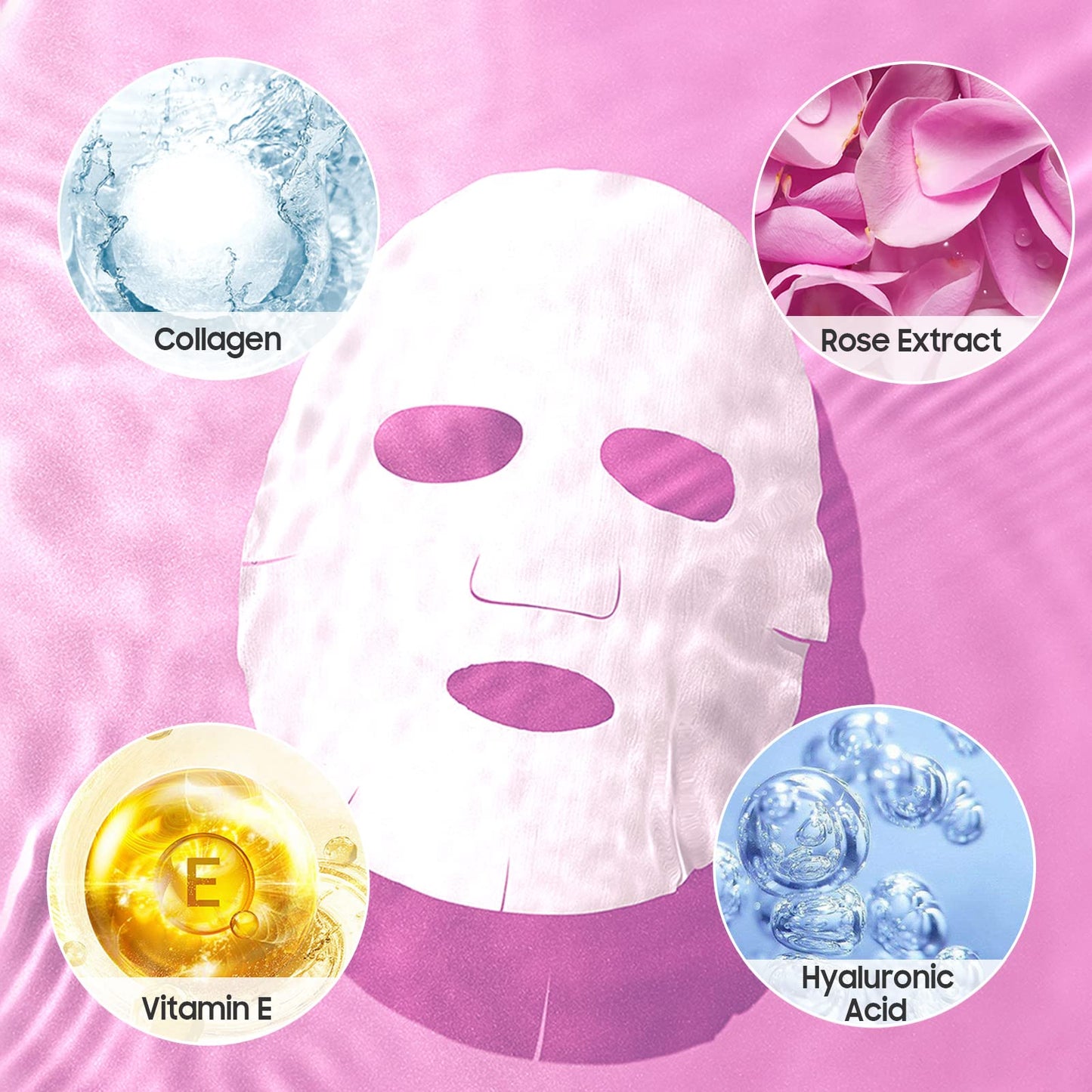 Jakuva 12PCS Deeply Moisturizing Facial Masks,Collagen Face Mask Facial Patches for Anti-Aging,Anti Wrinkle & Face Skincare,Firm Skin Softening Facial Pads,Rose Pink