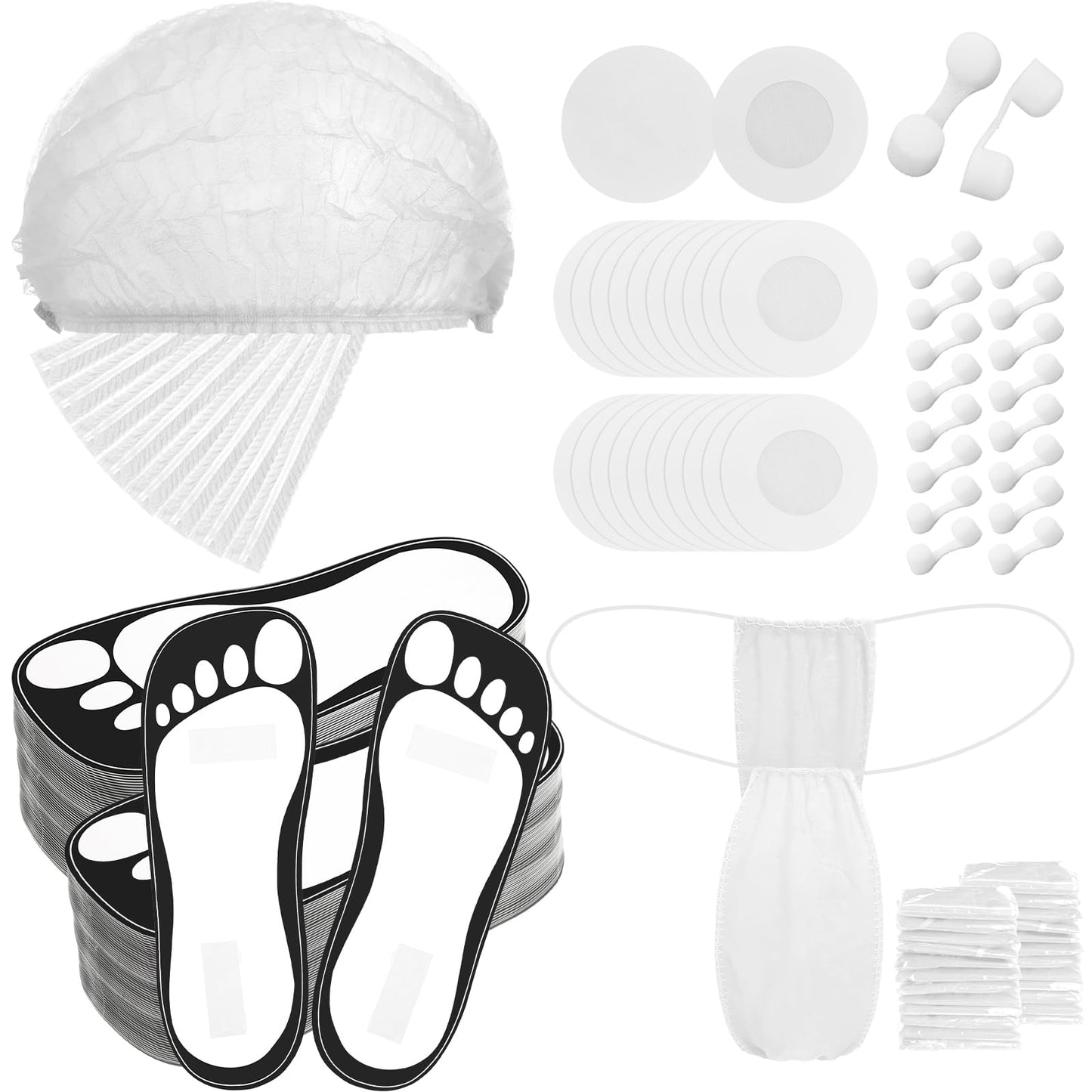 Chicingyou 125 Pcs Disposable Spray Tan Accessories Spray Tanning Essentials Kit 25 Set Caps Underwear Feet Pads Nipple Cover Nose Filter Plugs for Beauty Salons Home Sunless Tanning (White)