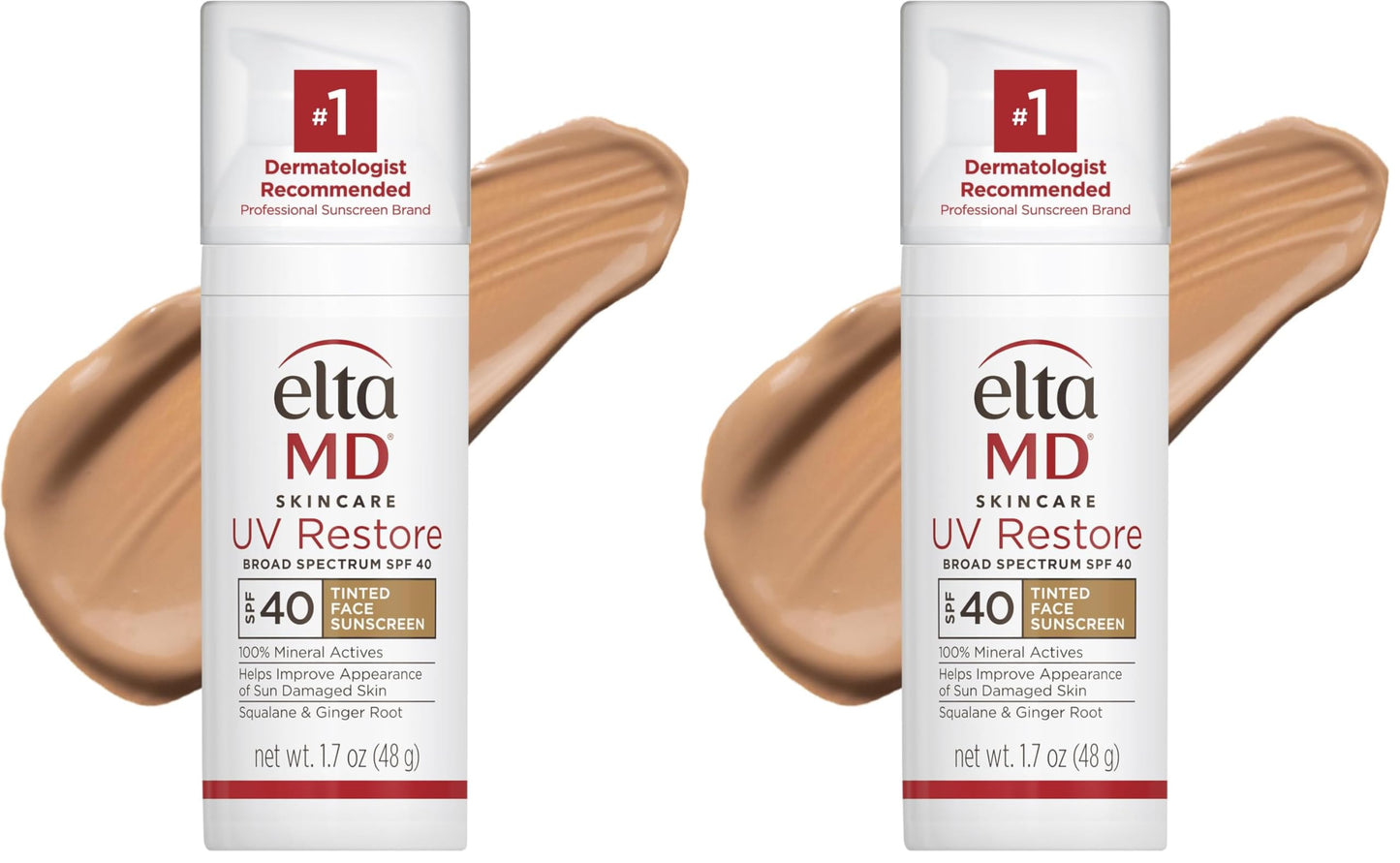 EltaMD UV Restore Tinted Sunscreen for Face SPF 40,Tinted Mineral Sunscreen for Sun Damaged Skin Repair Face,Anti Aging Zinc Oxide Moisturizer Formula,1.7 oz,(Pack of 2)