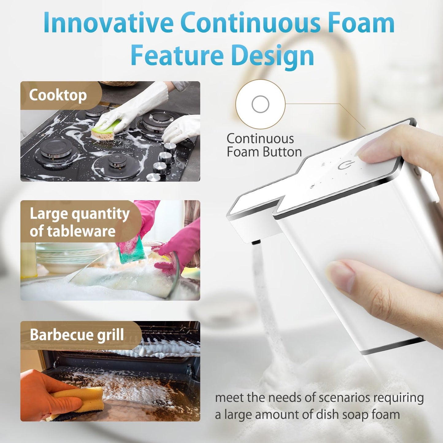JEMISUN Automatic Foaming Soap Dispenser Touchless 380ml/12.8oz Rechargeable Hand Soap Dispenser Wall Mounted 4 Levels Adjustable Foam Soap Pump for Bathroom Kitchen Dish Soap