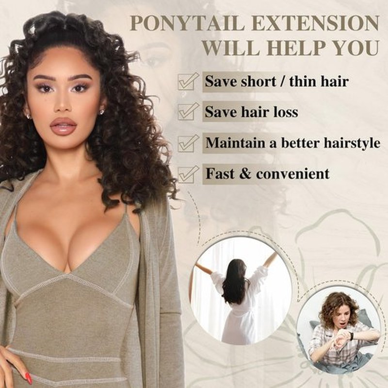 AISI BEAUTY Curly Ponytail Extension,Drawstring Ponytail Extension for Black Women Synthetic Curly Wavy 20 Inch Fake Clip in Ponytail Hair Extensions for Daily Use（T30