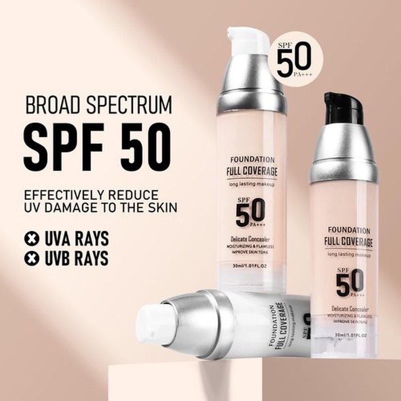 KYDA Liquid Foundation, SPF 50 PA+++, Full Coverage Matte Foundation BB Cream, Moisturizing Flawless Liquid Concealer Foundation, Skin-improving Foundation for All Skin, 1.01 fl oz, NATURAL