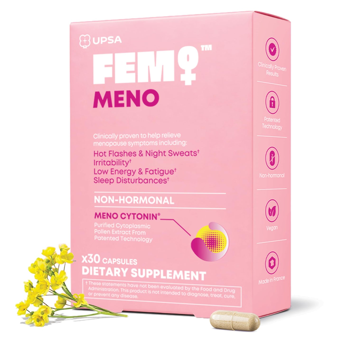 FEM Meno Menopause Supplements for Women - Non-Hormonal Menopause Relief for Hot Flashes & Night Sweats - Hormone Balance Support for Sleep, Mood & Energy - 30 Capsules