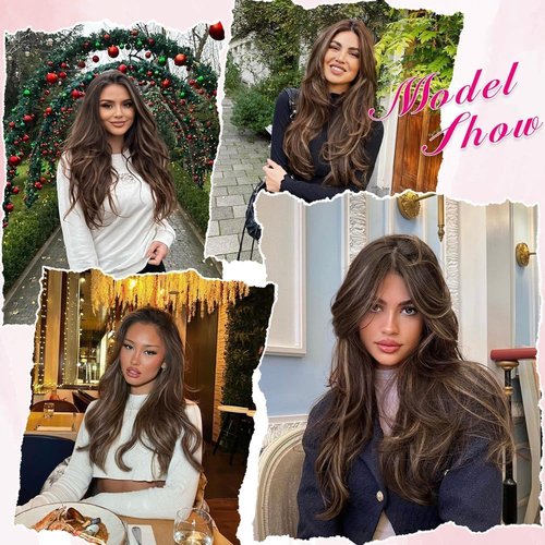 SUZYACCKR Clip in Hair Extensions For Women，Brown Mixed Long Stright Layered Hair Extensions 5PCS Hair Extension Thick Set Natural Soft Hair