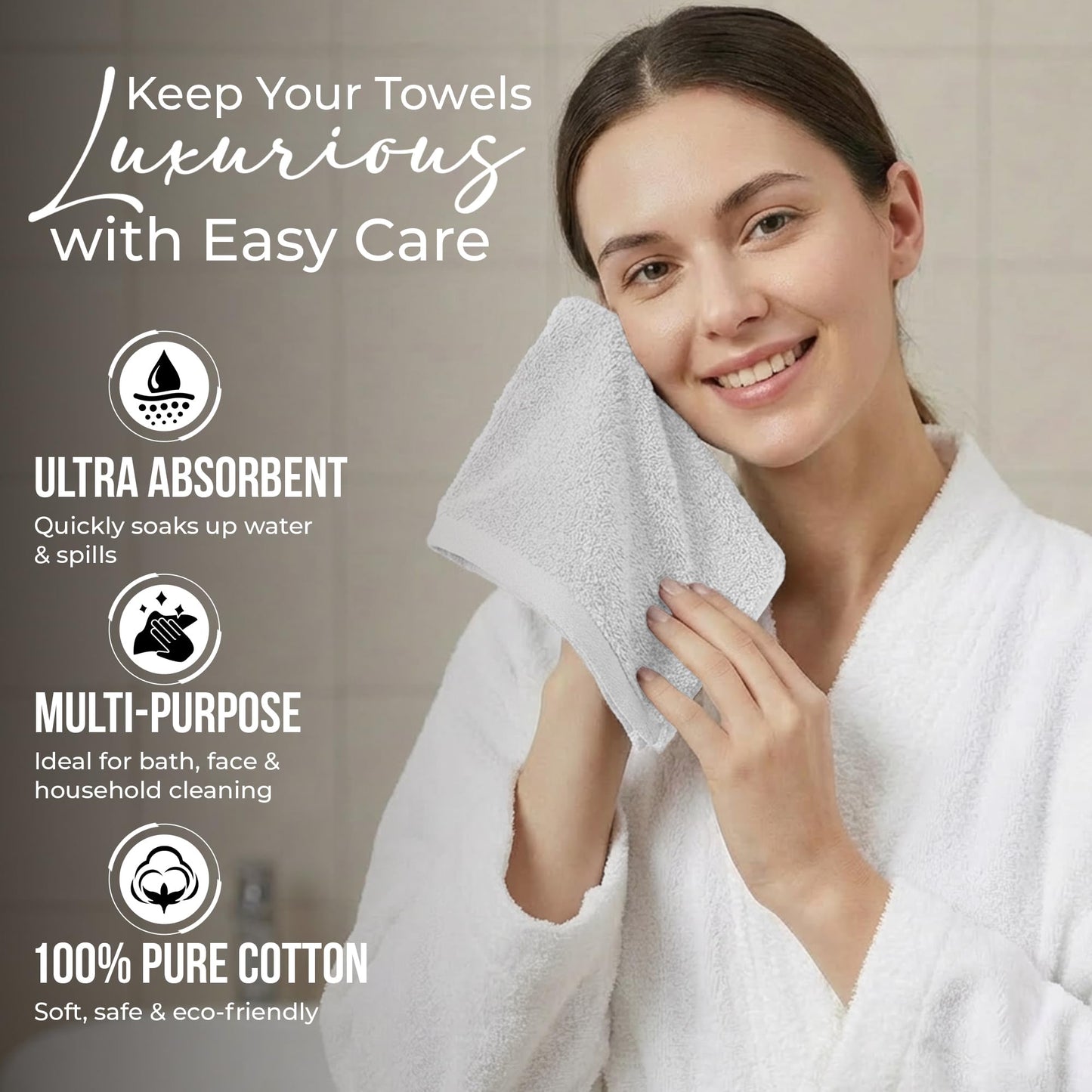 RIVERSIDE 12-Pack Premium 100% Cotton White Face Towels for Bathroom [12x12] - Reusable Luxury Face Wash Cloths for Showering - 550 GSM Super Soft & Absorbent Washcloths for Body, Spa & Gym