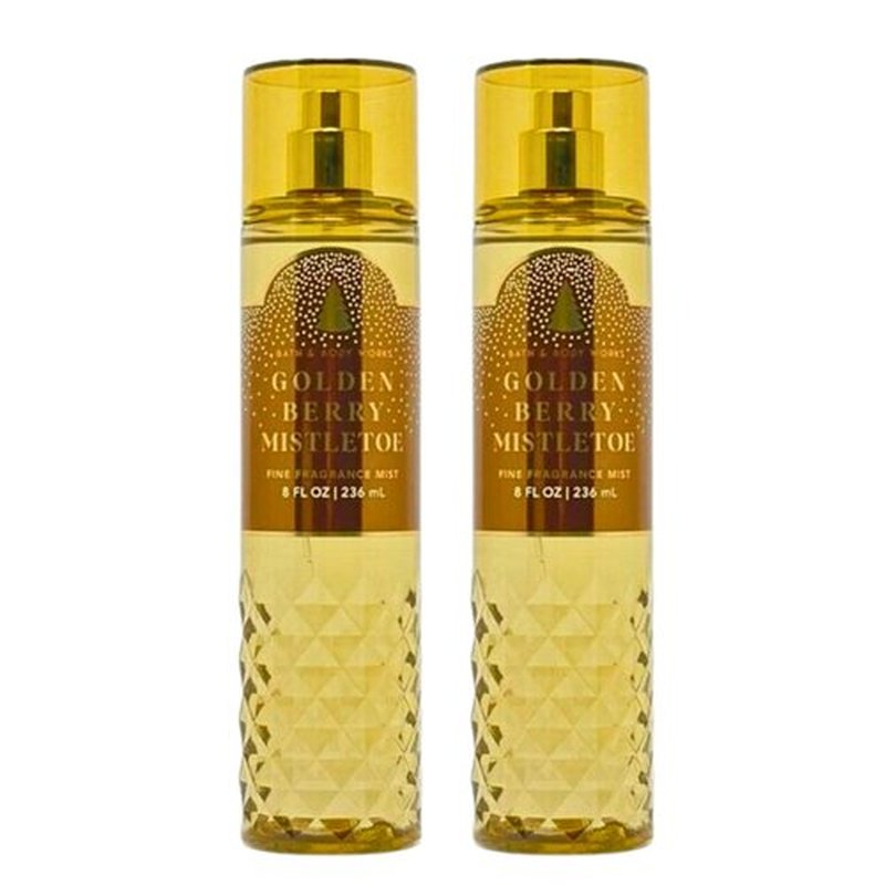 Bath & Body Works Fine Fragrance Mists, Set of 2, 8oz Each Bottle (Golden Berry Mistletoe)