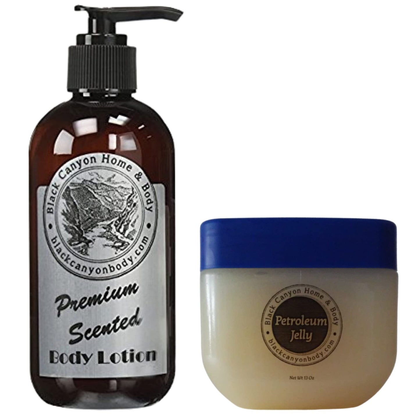 Black Canyon Black Currant Vanilla Scented Body Lotion with Lanolin and Jojoba Oil and Scented Petroleum Jelly, 16 Oz Lotion and 16 Oz Petroleum Jelly