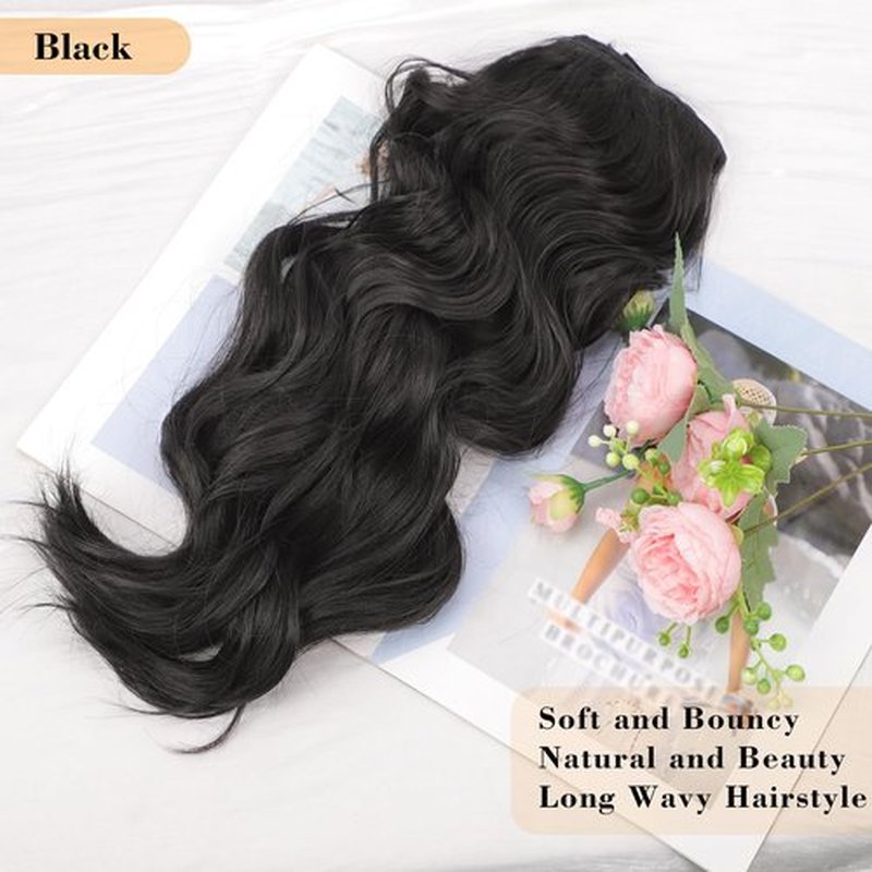 AISI BEAUTY Long Black Hair Extensions Clip in Synthetic Hair Extensions for Women 20 Inch 4PCS Long Wavy Thick Hairpieces