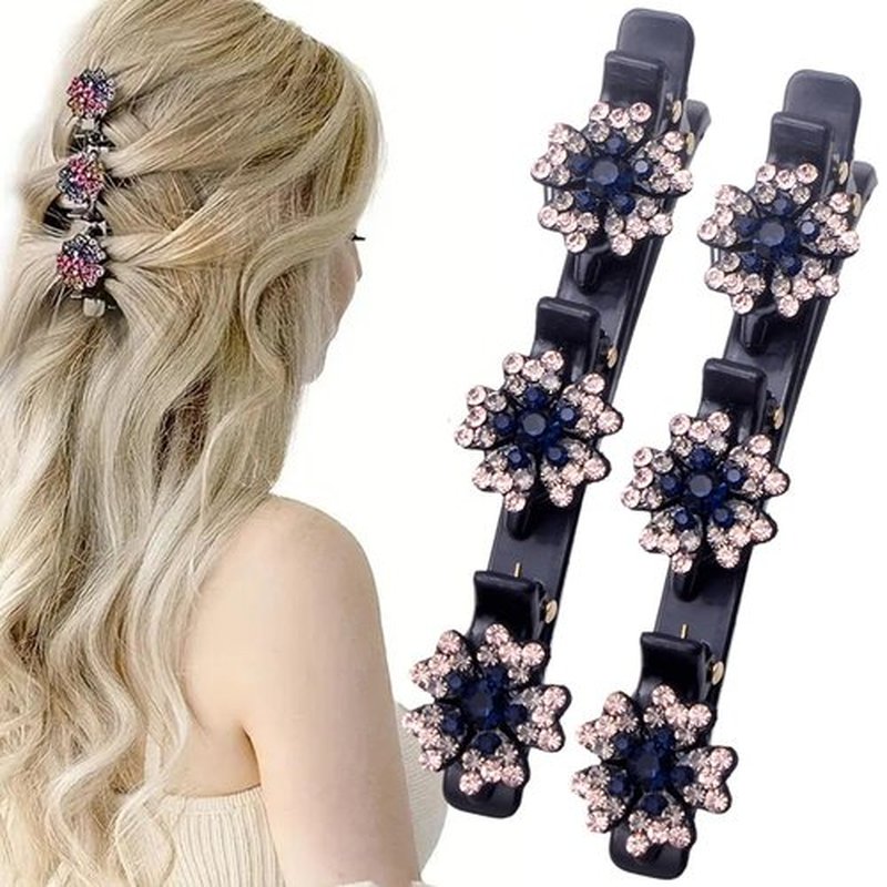 Sparkling Crystal Stone Braided Hair Clips, 2024 New Rhinestone Hair Clips Hair Braid Clips, Duck Bill Clips for Women Girls, Easily Braided Hair Clips Hair Bands Shiny Rhinestone Hair Clip (2Pcs B)