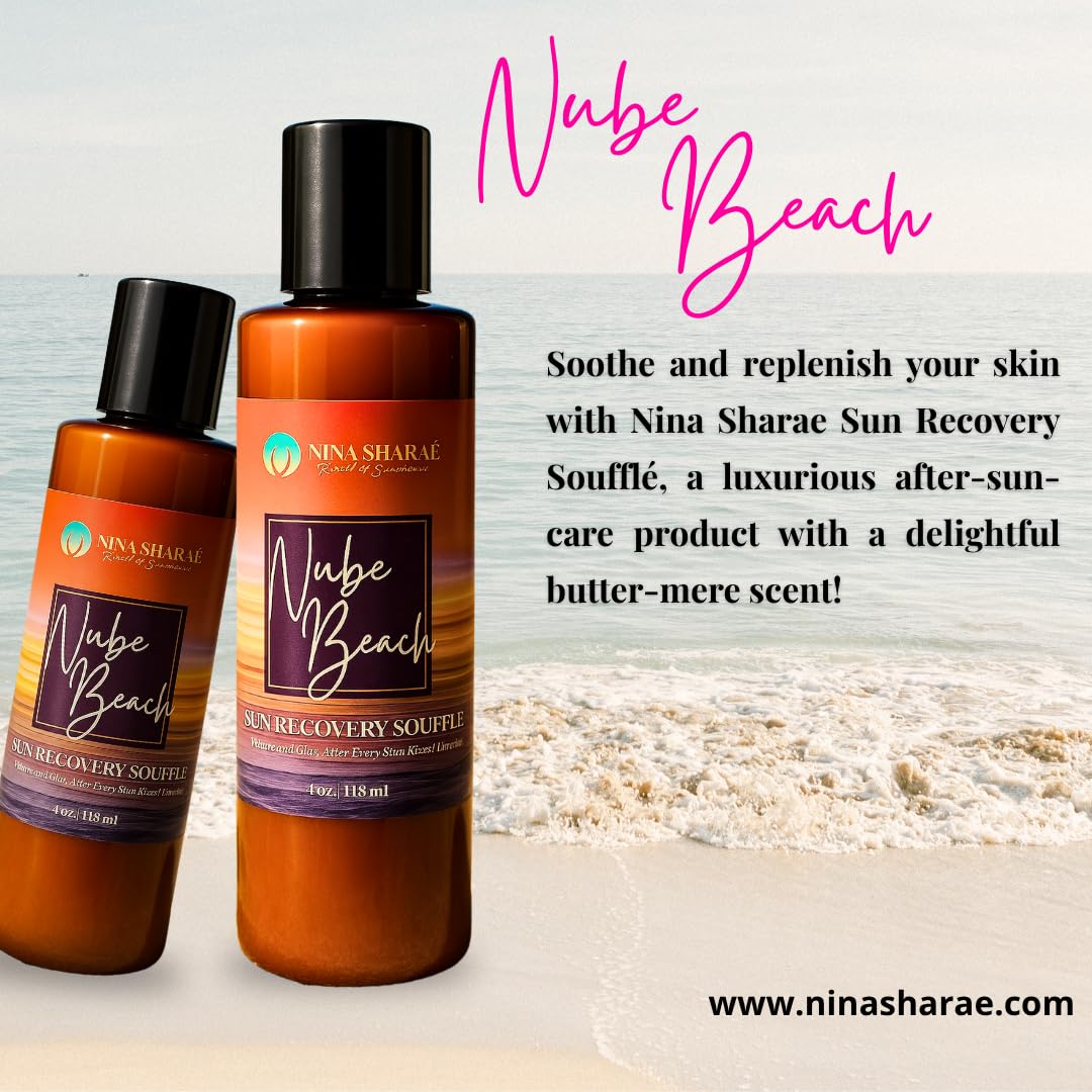 Nina Sharae Swimwear Nube Beach Sun Recovery Soufflé – After Sun Body Moisturizer with Aloe, Vitamin E & Coconut Oil – Soothing Hydration for Sun-Damaged Skin – Lightweight, Non-Greasy, 4 oz