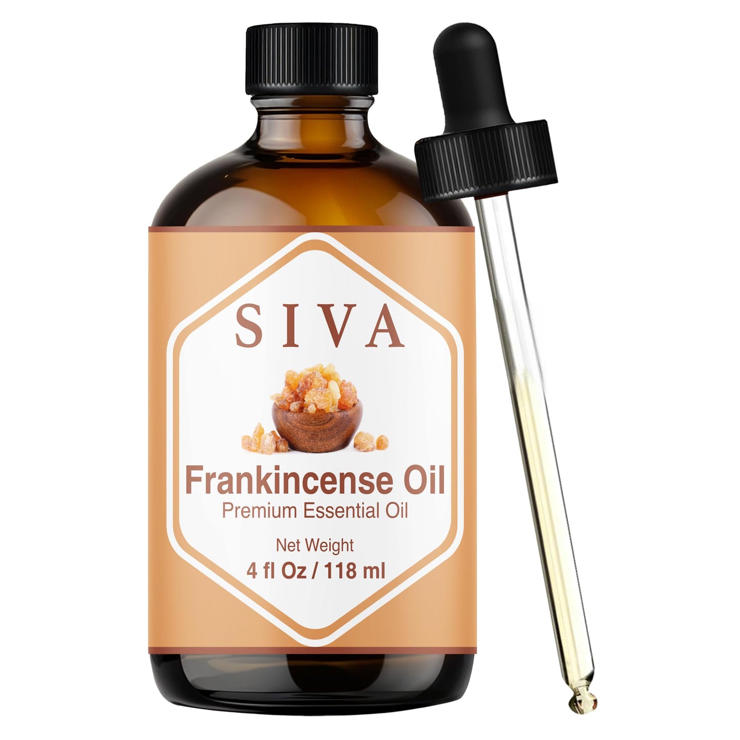Siva Frankincense Essential Oil 4 Fl Oz – for Diffuser, Skin & Hair Care – Ideal for Aromatherapy, Massage & DIY Blends - with Dropper