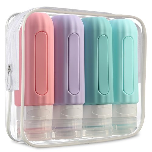 Mrsdry Travel Bottles for Toiletries, TSA Approved, Silicone Travel Bottles, BPA Free, 3oz Leak Proof Travel Size Bottles, Travel Accessories for Shampoo Body Wash Lotion Soap Liquids (4 Pack)