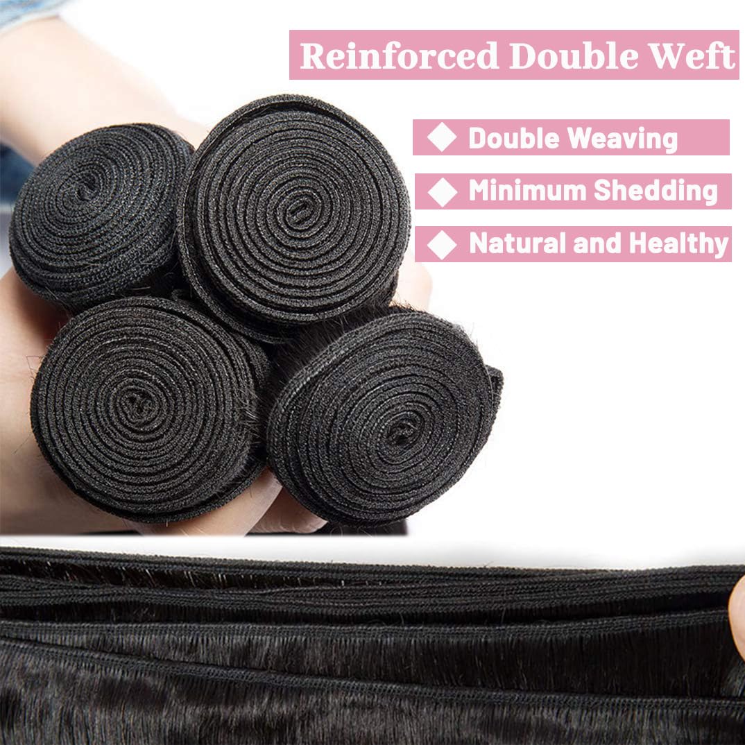 Human Hair Bundles Straight Bundles Human Hair 3 Bundles 100% Unprocessed Brazilia Virgin Hair Straight Bundles Double Weft Weave Human Hair Bundles Human Hair Deals Natural Black(12 14 16 Inch)