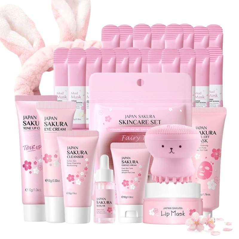 Japan Sakura Skin Care Set for Teens | 8-Piece Kit with Cleanser, Serum & Cream - Perfect for Ages 10-12