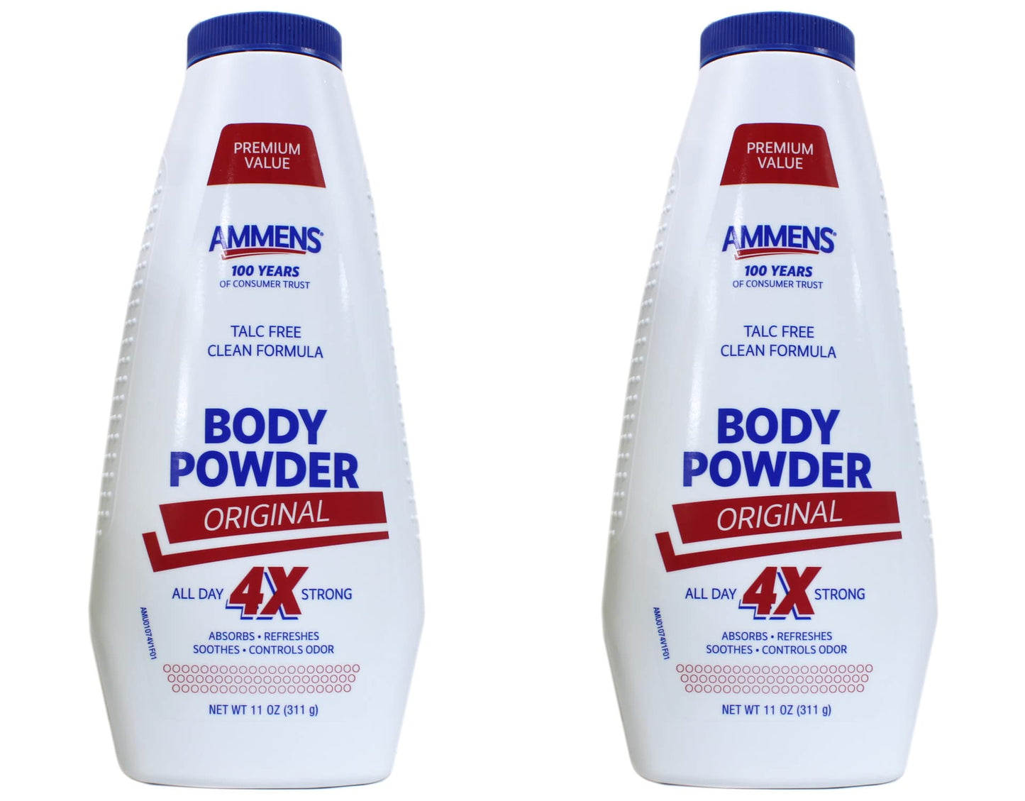 Ammens Body Powder Original – Talc-Free Clean Formula, All-Day 4X Strong Protection, 11 oz (Pack of 2)