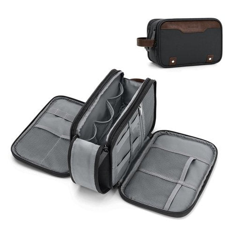 Wedama Toiletry Bag for Men, Medium Hanging Travel Toiletry Bag, Extra Electronic Organizer Bag Waterproof Travel Bag for Toiletries, PU Handle Travel Bag for Travel Trips Swim Camping, Grey