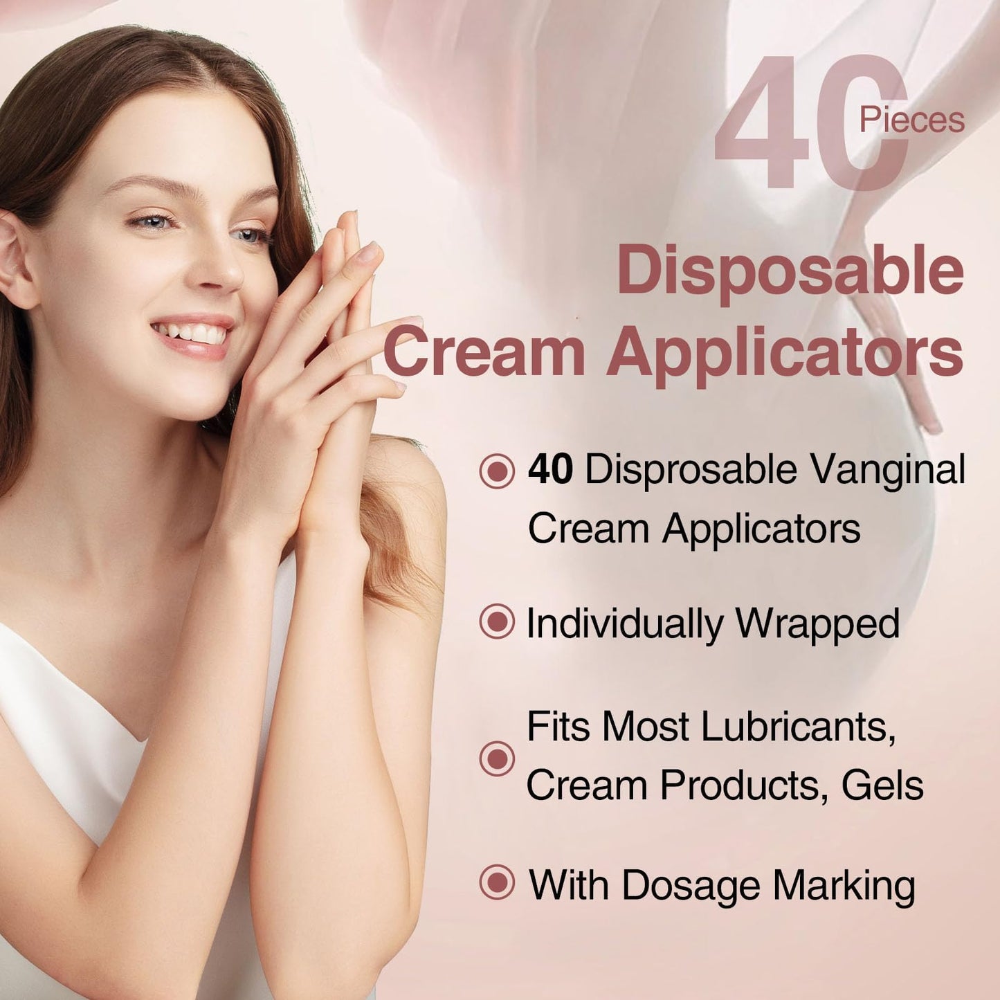 40 Pack Disposable Vaginal Cream Applicators, Lube Injector Syringes, Fits Preseed, Suppository, Lub-RIC-Ants, Premarin, Gels, Lubricants, Feminine Care Applicator - Comfort Tip and Dosage Markings