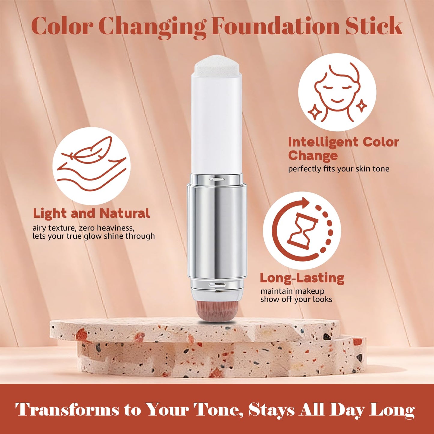 Color Changing Foundation Stick, Long Lasting Hydrating Concealer Makeup Stick (1#Natural)