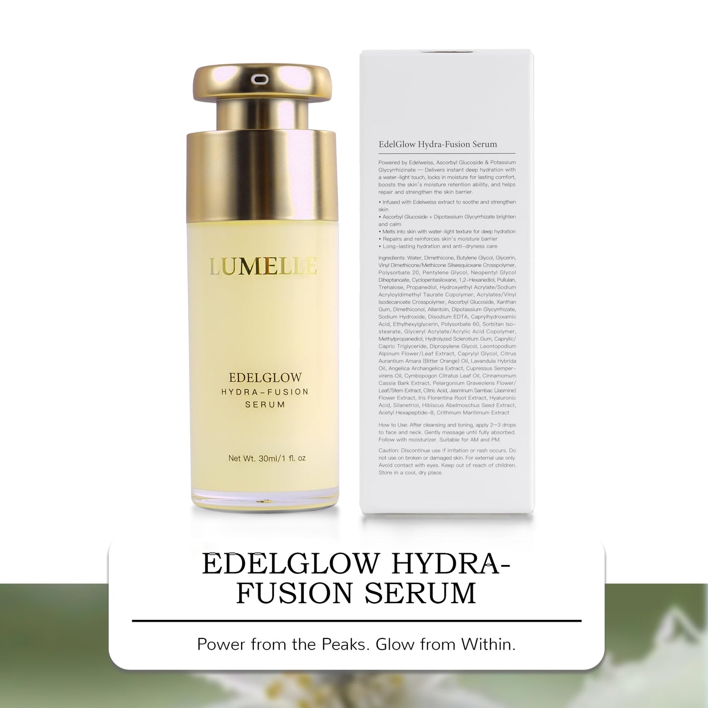 LUMELLE Facial Serum with Natural Edelweiss for Intense Hydration & Skin Barrier Repair, EdelGlow Hydra-Fusion Serum for Dry, Sensitive, Mature Skin