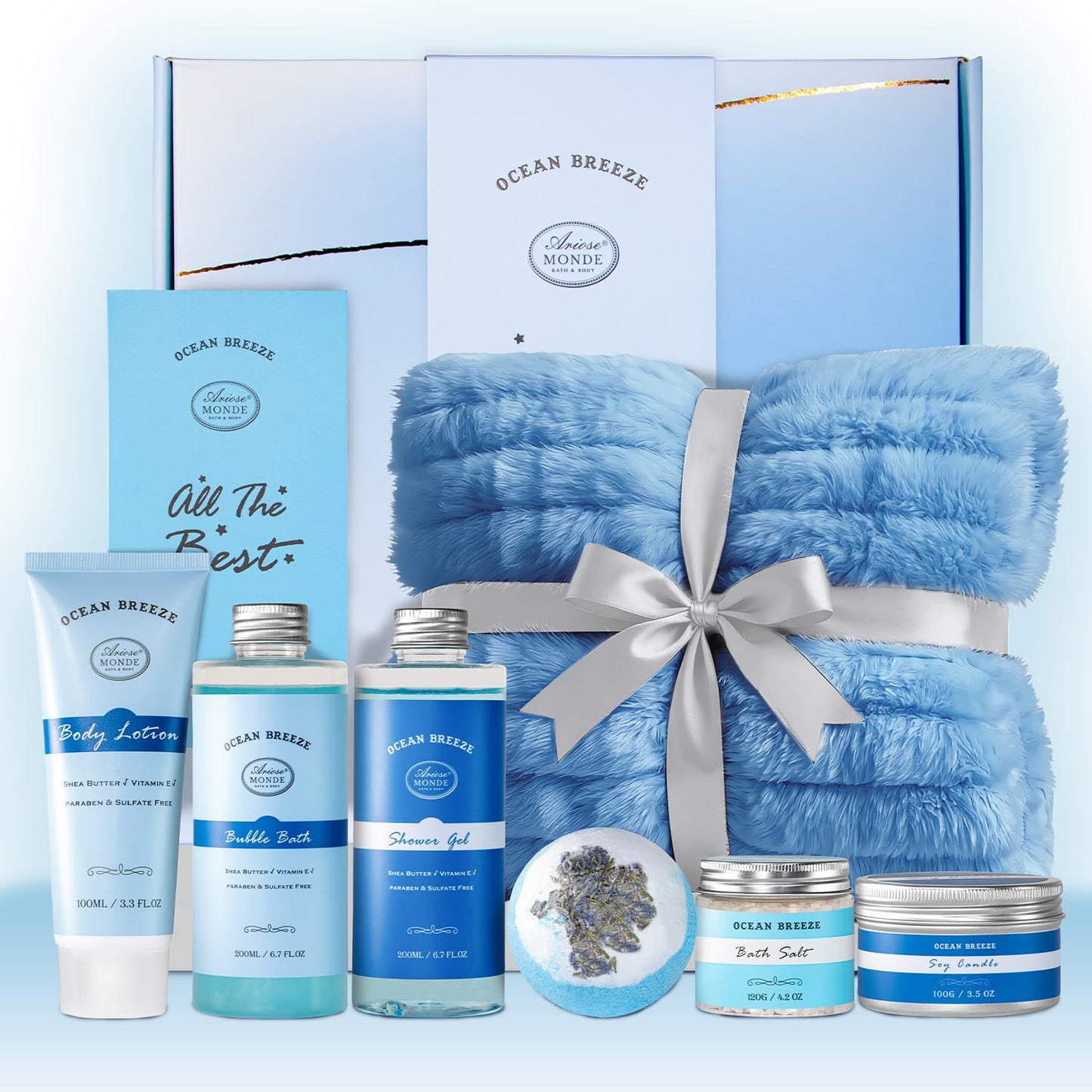 Birthday Gifts for Women & Men, 9Pcs Spa Gifts for Women Self Care Relaxation Bath Set w/ Blanket, Mothers Day Christmas Aniversary Think of You Get Well Soon Care Package for Mom Her Sister Wife