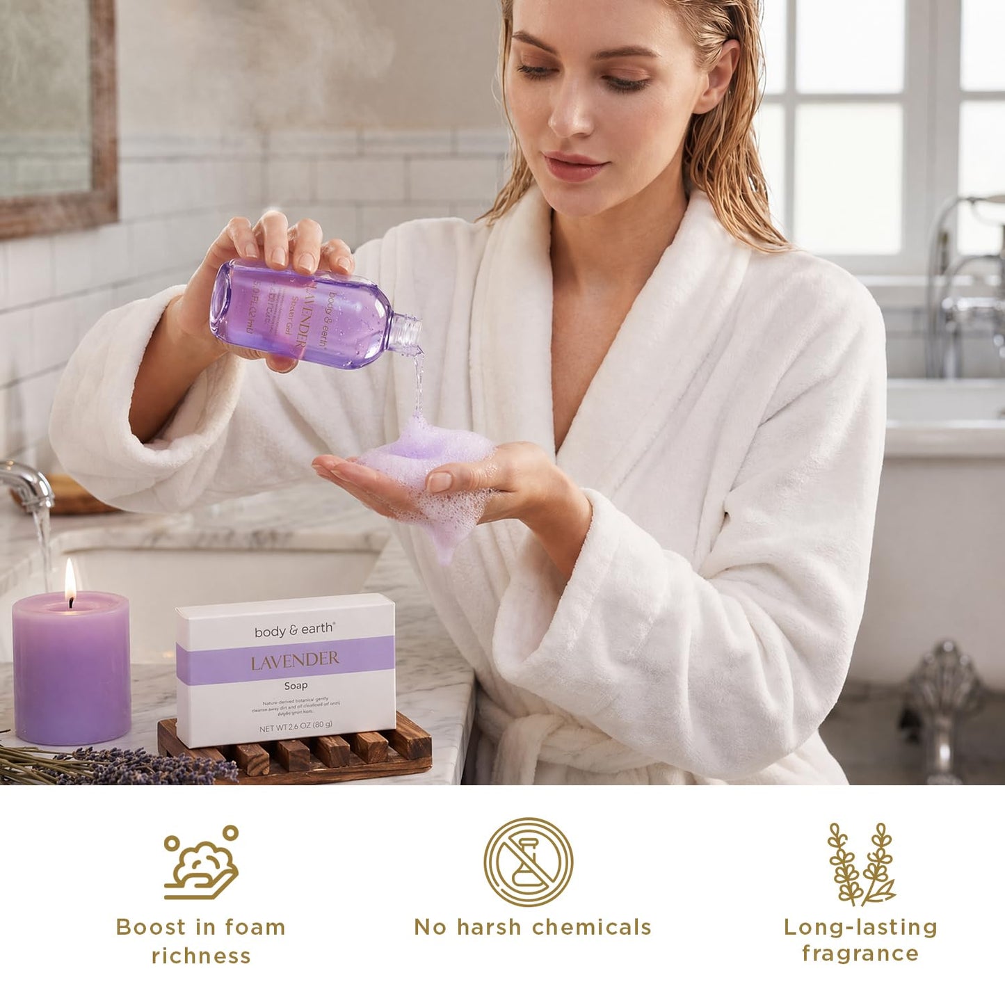 BODY & EARTH Bath and Body Gift Box for Women- 6 Pcs Lavender Bath Kit for Women Spa Set, Birthday, Christmas Gift Set Includes Bubble Bath, Shower Gel, Body Lotion