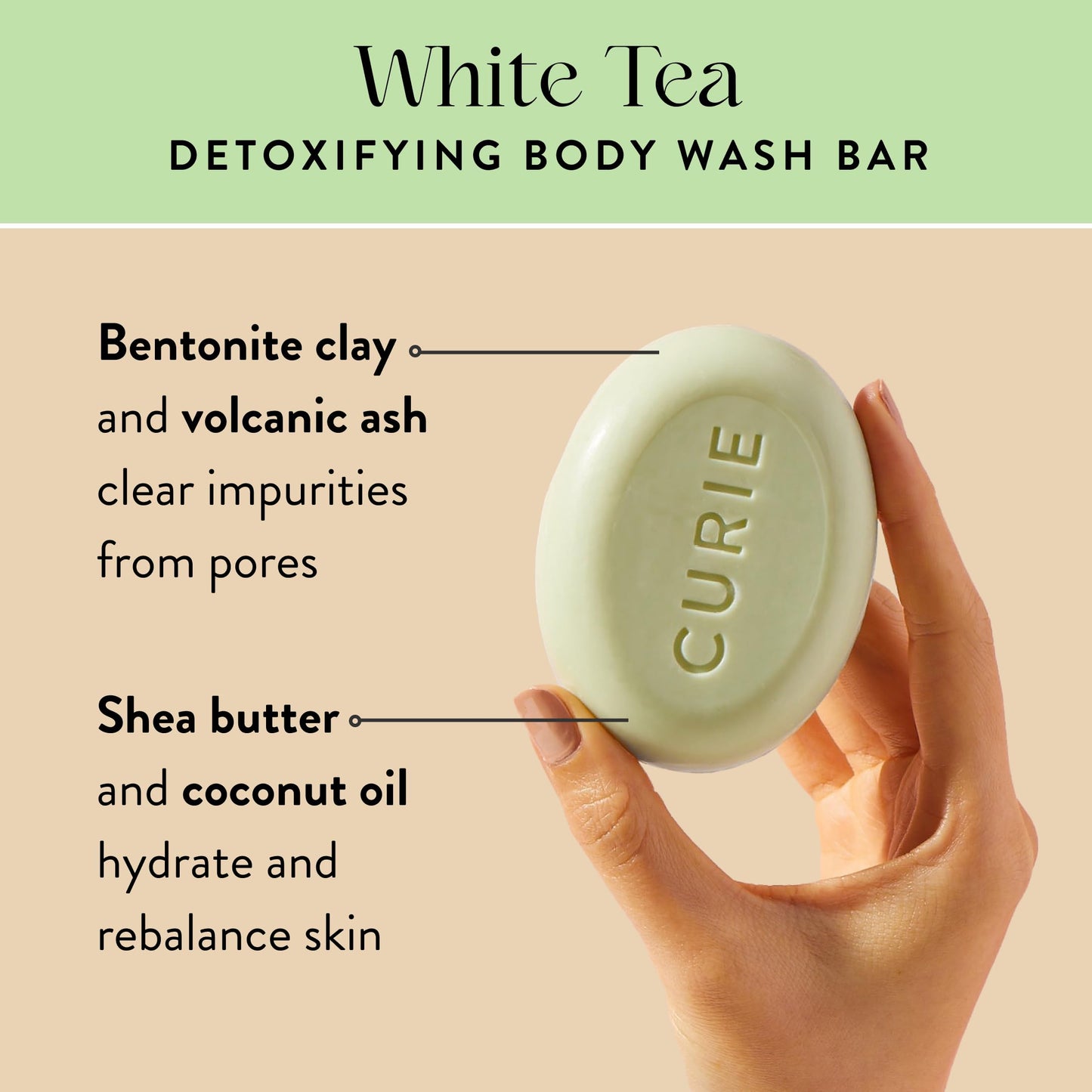 Curie White Tea Detoxifying Body Wash Bar – Sulfate-Free, Vegan Cleansing Bar with Bentonite Clay & Volcanic Ash for Smooth, Refreshed Skin (3PK)