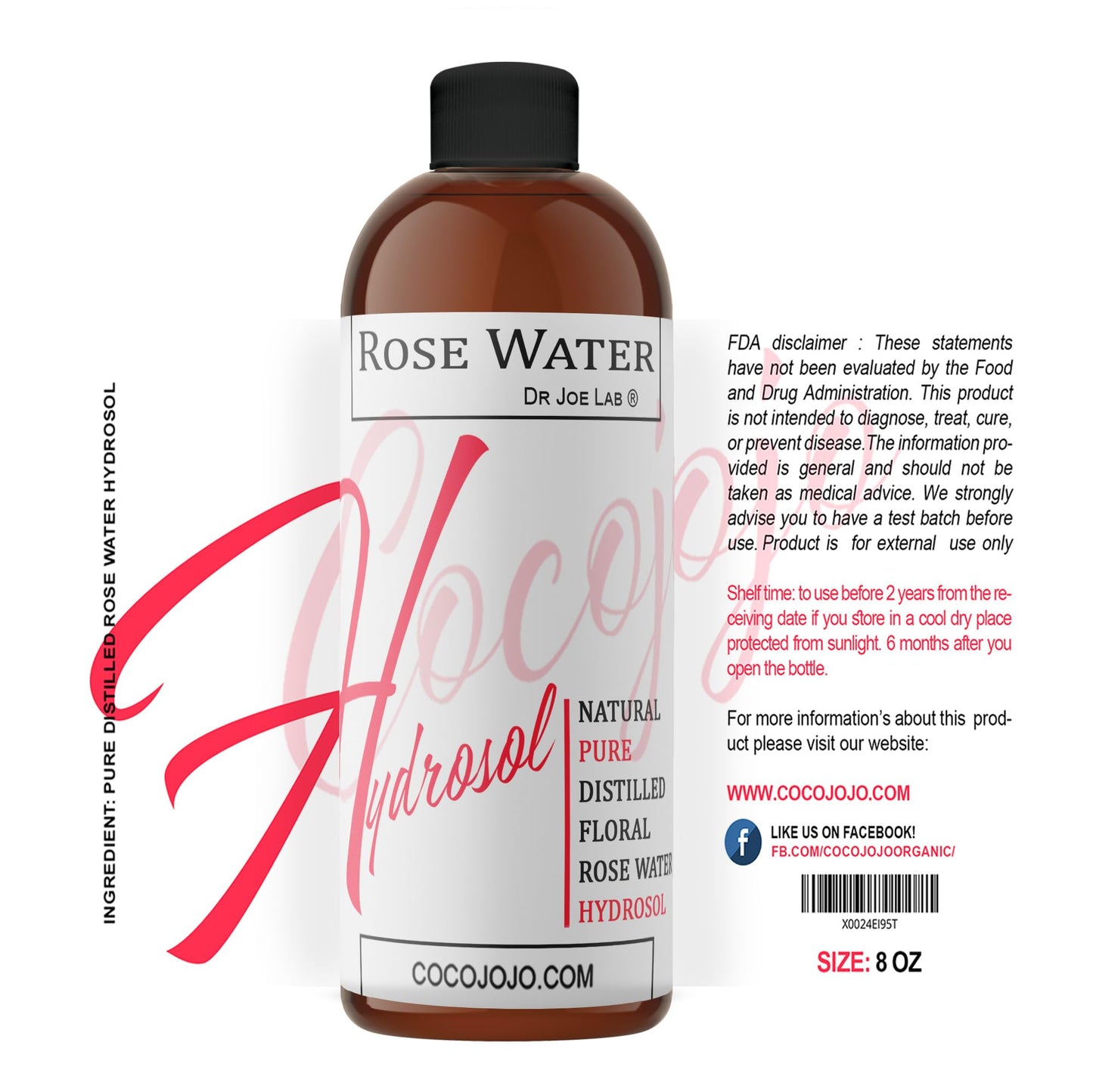 Rose Water Hydrosol - 8 oz & Sprayer - 100% Natural Pure Steam Distilled Bulgarian Rosewater Facial Floral Hydrating Toner Mist - Face Skin Hair Locs Dreads Body Bath Spray Spritz - Packaging May Vary