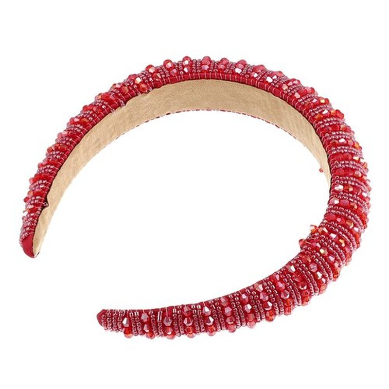VOCOSTE Rhinestone Headbands, Crystal Embellished Headband, Diamond Bling Headbands, Handmade Red Headband, Thick Padded Headband, Sparkle Hairband, Hair Accessories for Women