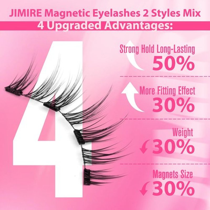 JIMIRE Magnetic Eyelashes Natural Look Magnetic Lashes without Eyeliner Reusable Comfortable Magnetic Eyelashes with Applicator No Glue Needed Wispy Lightweight Cat Eye Magnetic Eye Lashes